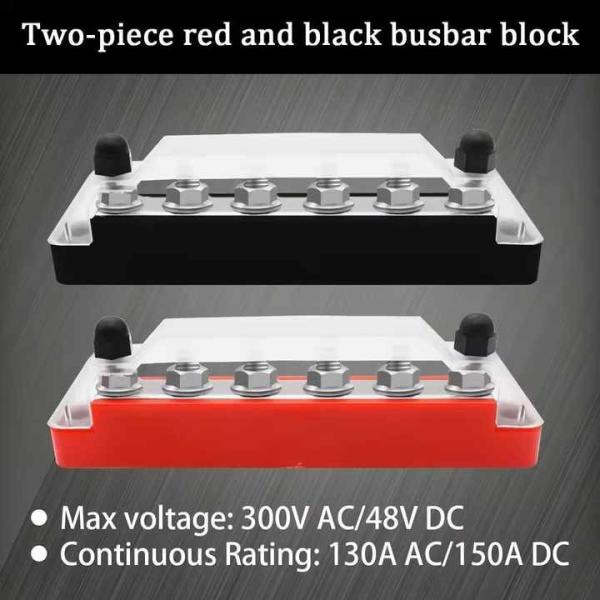 Brass Covered 6 M6 300V/48V 130A/150A Power Distribution Bus Bar Surface Mounting