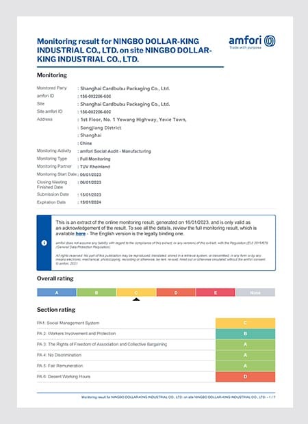 Shanghai Cardbubu Packaging Co., Ltd. Certifications