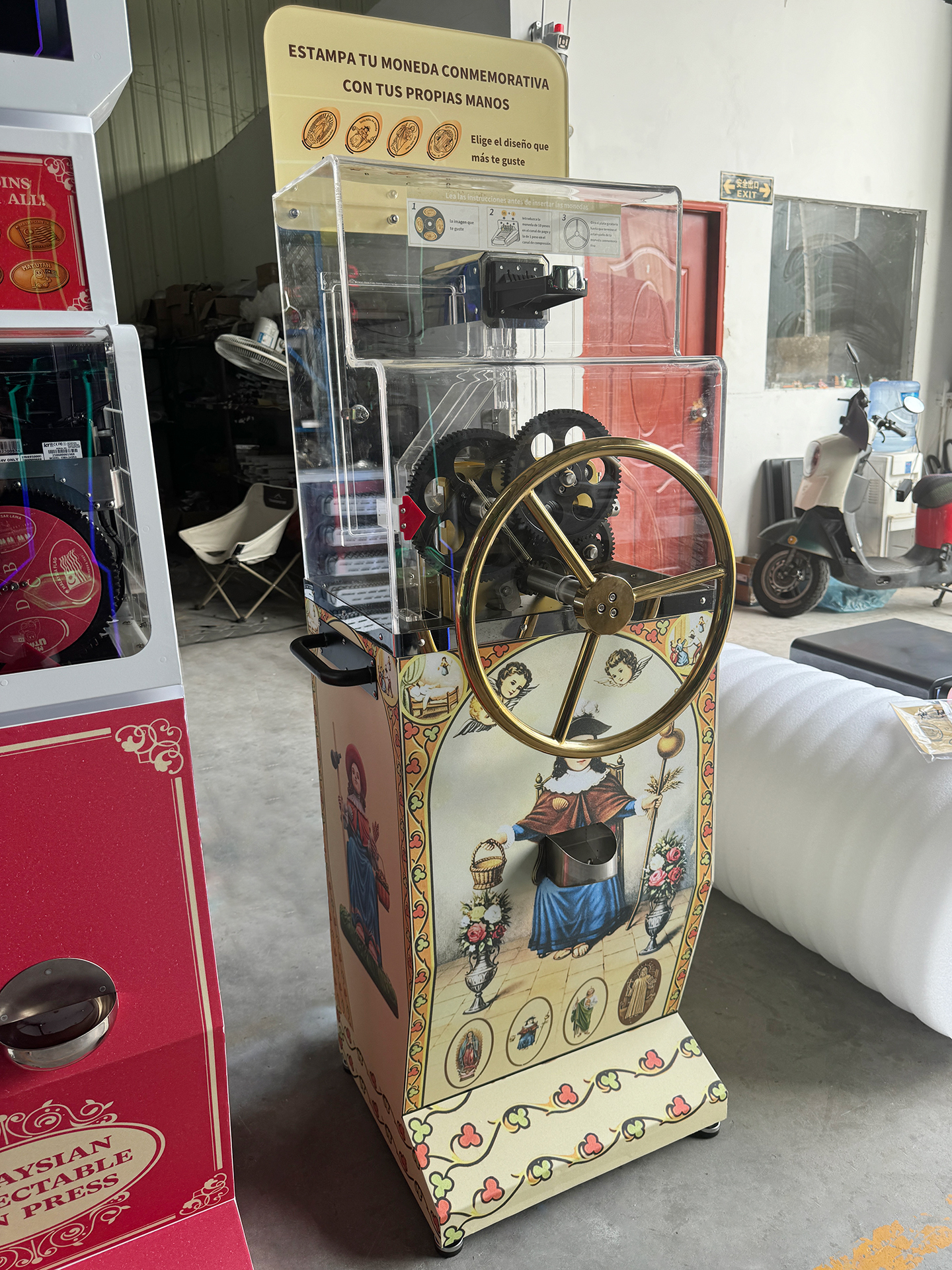 Mechanical No electricity peso coin Press Machine Manual Hand Wheel Operated Souvenir Coin Embossing Machine 0 Power Coin Equipment For Museum Tourist Spot Amusement Park Scenic Tour Gift Shop