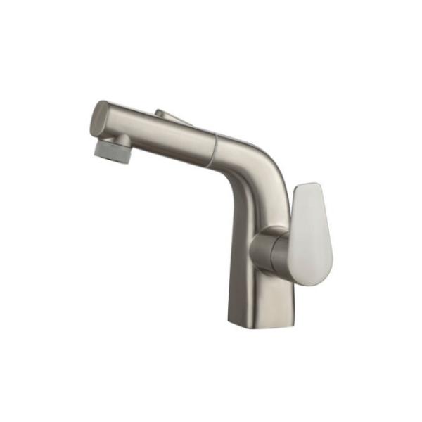 Contemporary Single Handle Stainless Steel Taps / Pull Out Bathroom Faucet