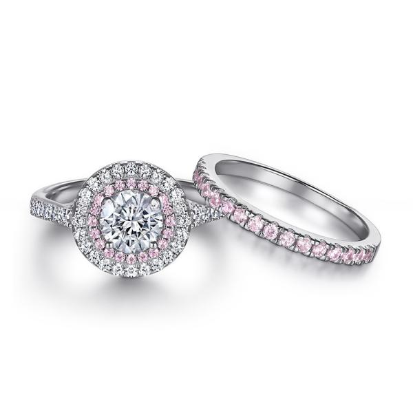 925 Sterling Silver Bridal Ring Sets Round Cut CZ Engagement Wedding Rings For Her