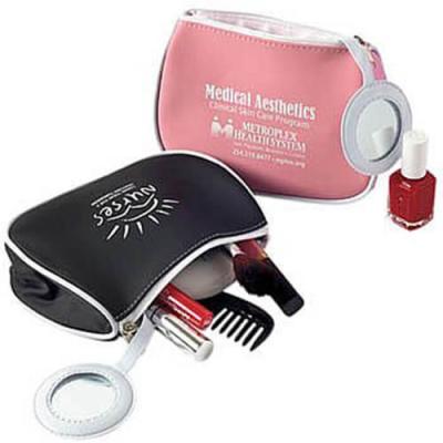 Custom Printed Cosmetic Bags With Mirror , Waterfroof PU Leather Multi Pocket Makeup Bag
