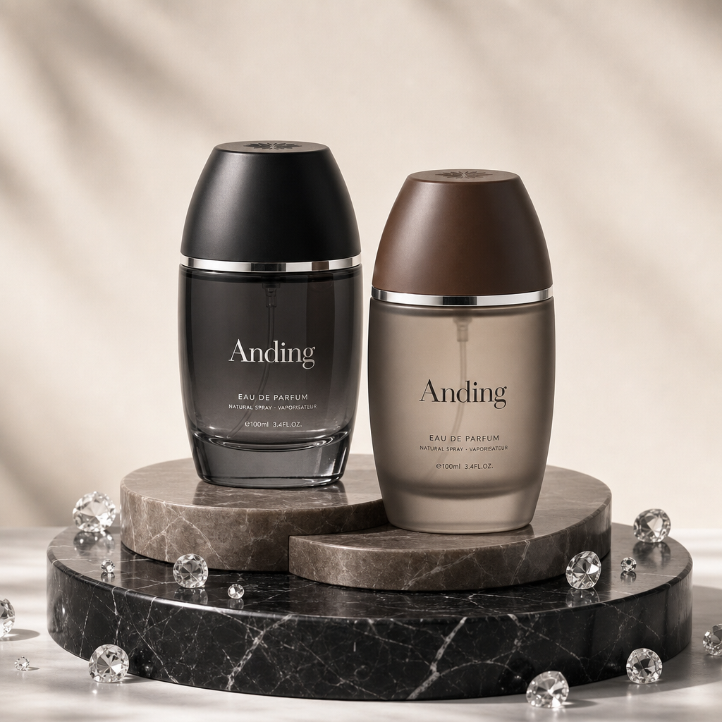 Anding Stock Flat Printing logo Bulk Manufacturer Wholesale Custom Empty Spray 50ml Perfume Glass Bottle