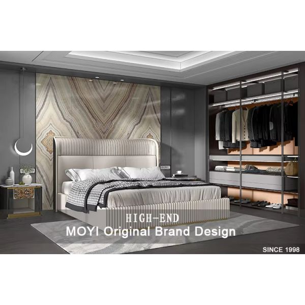 Modern King Size Leather Queen Bed Italian Luxury Bedroom Set Furniture High Density Foam Upholstered Beds Collection