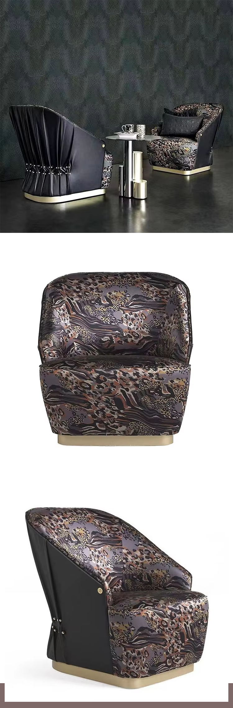 Modern Luxury Leopard Black Leather Sectional Sofa Set One Sexy Lady Seat for Bedroom Furniture