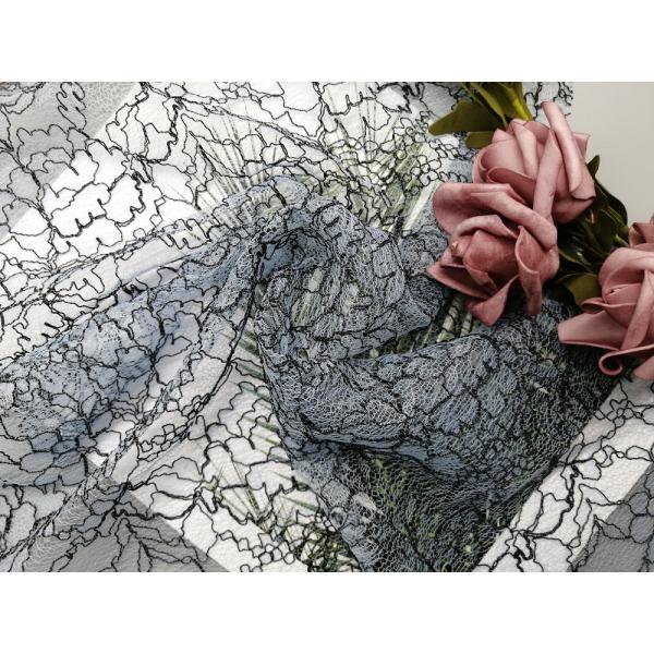 Голубым флористическим ткань партии шнурка вышивки шнурка шнура связыванная легковесом