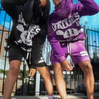 Vintage Lavé à l'acide Puff Print Joggers Vêtements de rue Hoodie coupée Soleil décoloré Sweatsuit Hommes Tracksuit Hoodie et Shorts Set