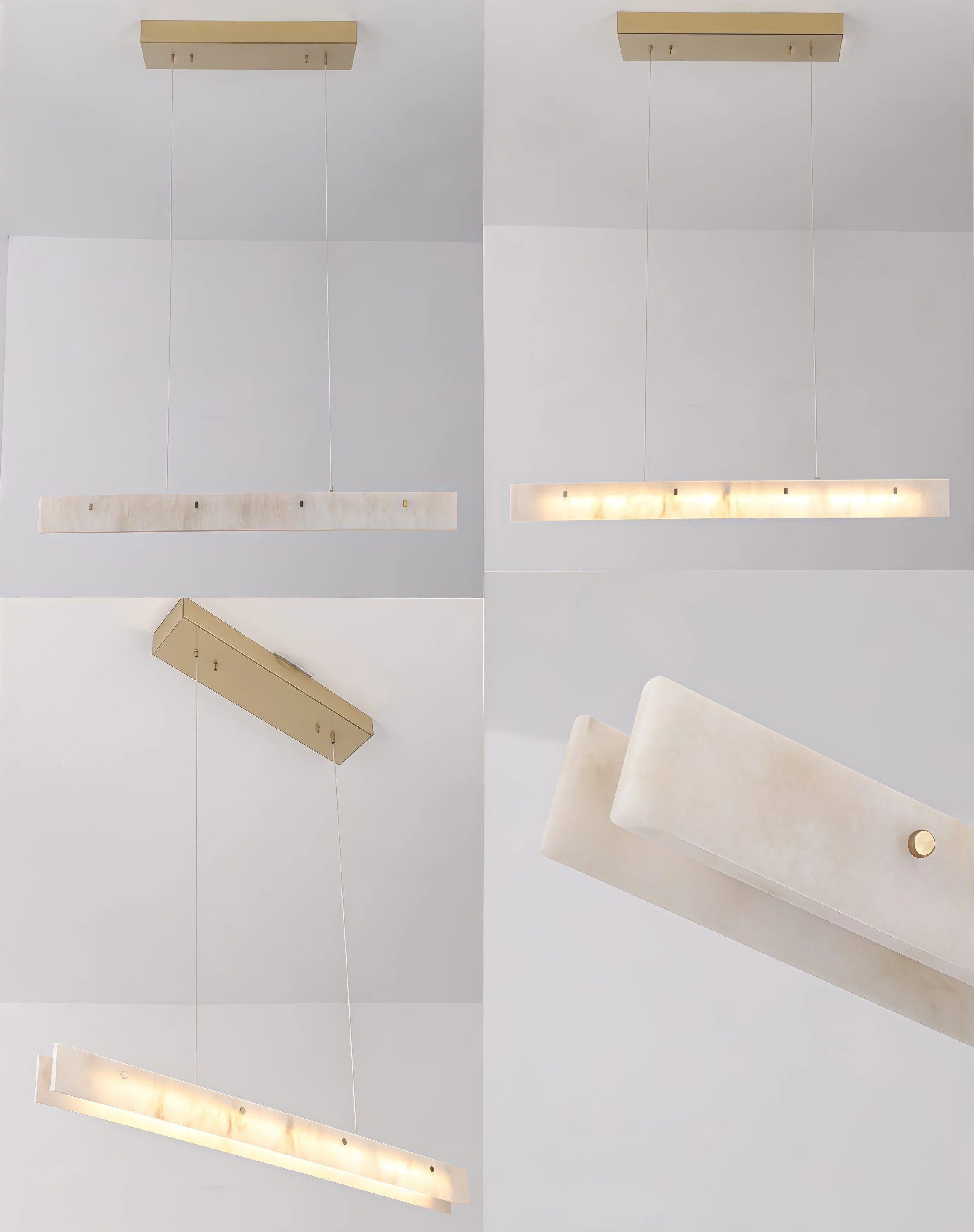 JYLIGHTING Modern Linear Alabaster Pendant Chandelier with Gold Fittings, Natural Stone Suspension Light for Villa Dining Room and High‑End Hospitality Interior Decoration