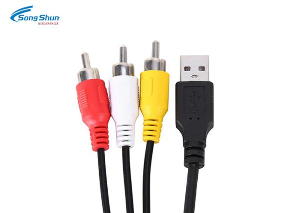 USB 2.0-3 RCA Male Plug Audio Extension Cord , AV Adapter Audio Lead Cable