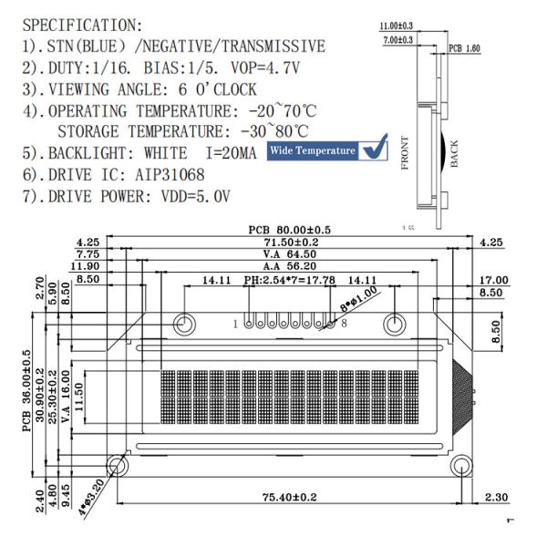 панель модуля LCD COG COG FPC дисплея матрицы точки 3.3V FSTN 160X32 LCD