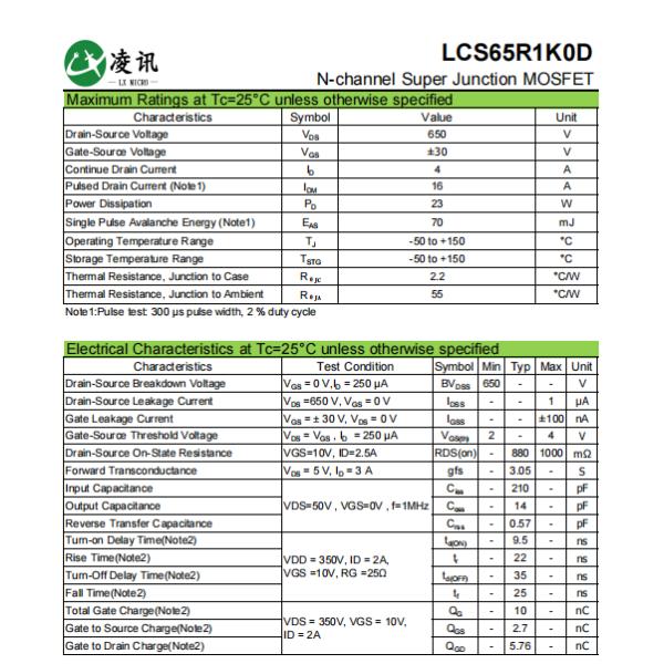 4A 650V 880mΩ Super Junction Mosfet con baja resistencia en el transistor HV