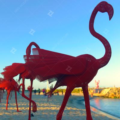 Paint Finish Stainless Steel Artwork Outdoor Red Metal Flamingo Statue