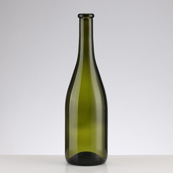 Garrafa de vinho de vidro redonda de 750 ml de verde-oliva vazia com superfície de manipulação de estampagem a quente de cortiça