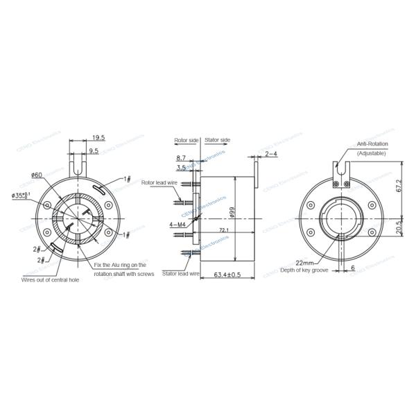 IP54 Hollow Shaft Slip Ring Through Hole ID 35mm With Electrical Collector
