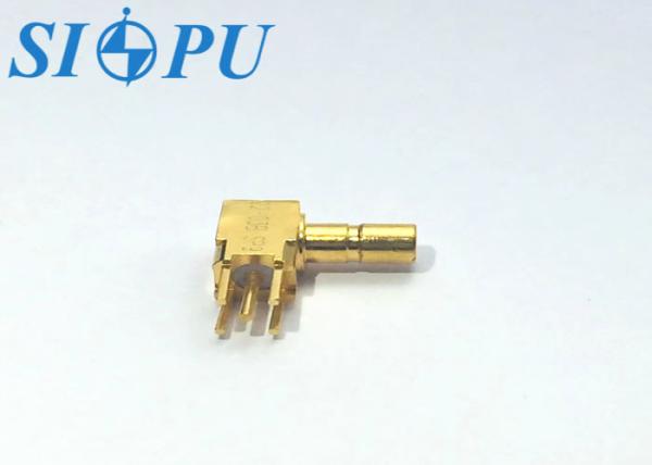 SSMB Male RF Coaxial Connector – Right-Angle, Brass Body, PCB Solder Mount