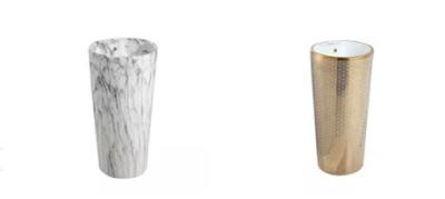 Floor Standing Korean Top Bathroom Wash Basin Black White Marble Pattern Column Pedestal