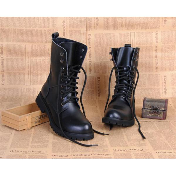 Flat Low Heel Military Jungle Boots , Round Toe Leather Motorcycle Boots