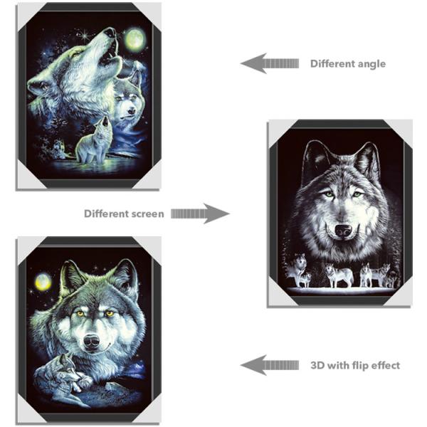 CMYK 3D Wolves Image Lenticular 3d Pictures PS Frame For Office Decoration