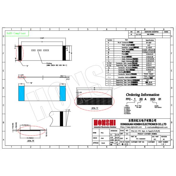 Conectores Flex Flat AWM 20624 0.5mm Pitch 4 Pin Flexible Flat Ribbon Cable Asamblea