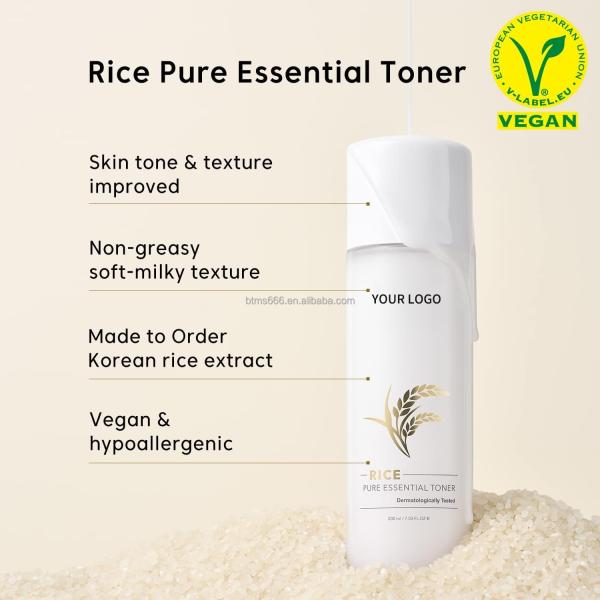 Toner de piel facial de arroz orgánico de marca privada coreana mayorista humectante para el rostro agua de arroz puro tonificante esencial