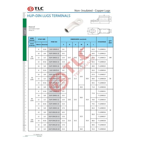 50-120mm2 Silver Color Mechanical Cable Lugs HUP-DIN Lugs Terminals High Current
