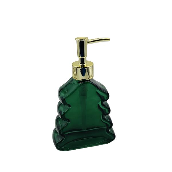Dispensador de sabão de banho verde Dispensador de loção de vidro Dispensador de sabão de banho em forma de árvore BSCI Dispensador de sabão de vidro Golden Pump Head
