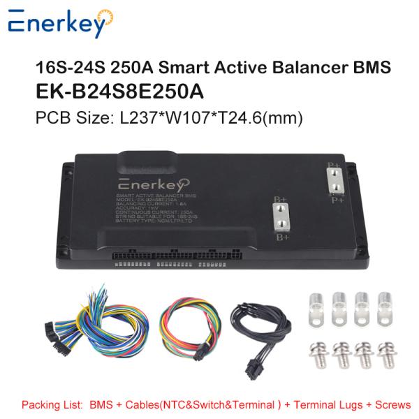 Enerkey 8A Smart Active Equalizer 16S 17S 18S 19S 20S 21S 22S 23S 24S 250A NCM/LFP/LTO Battery BMS with Bluetooth CAN RS485