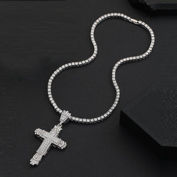 Fashion Hip Hop Cross Pendant Necklace 4mm Tennis Chain Necklace For Women Men Jewelry Party Gifts
