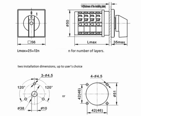 High Quality 3Pole 4Position 20A Rotary Ammeter Cam Switch Changeover Selector Switch Export to Southeast Asian Market