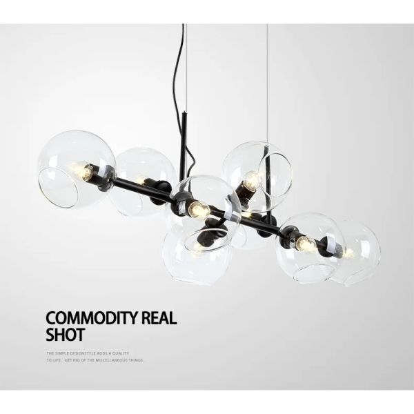 Nordic Glass Chandelier for Dining Room Kitchen Living Room Bedroom Glass Ball Black Ceiling Pendant Lamp (WH-AP-671)
