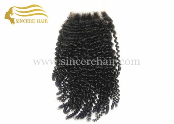 Hot 18 Clouser Hair Extensions - 18 Black Curly Virgin Remy Human Hair Clouser Extensions 4 X 4 For Sale