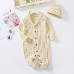 Knitted Cotton Clothing New Born Boy Girl Long Sleeves Jumpsuit Clothes with Warm Hat Autumn Winter Newborn Baby Rompers