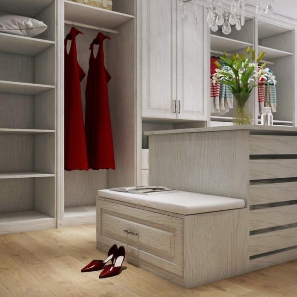 Off White Leminate Corner Modern Walk In Closet Wardrobe Furniture Shaker Style Door