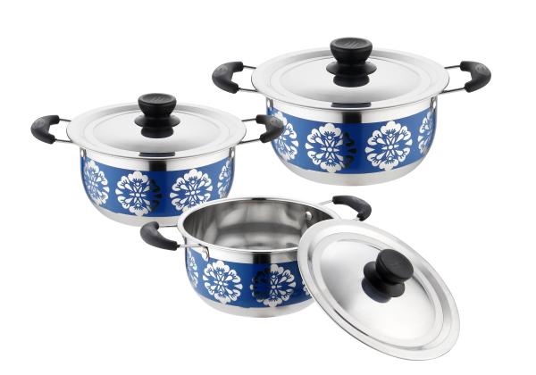 hot selling 6pcs  cookware set with red color  &16/18/20cm cooking pot &16cm/18cm/20cm cookware set in  stainless steel