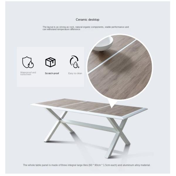 Outdoor Metal Patio Garden Dining Table Set With 3m Wood Table And Balcony Lounge Chairs