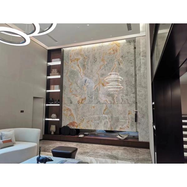 Gold and Blue Onyx Marble Stone for Hotel Floor Luxury Natural Stone Jade Slab Design