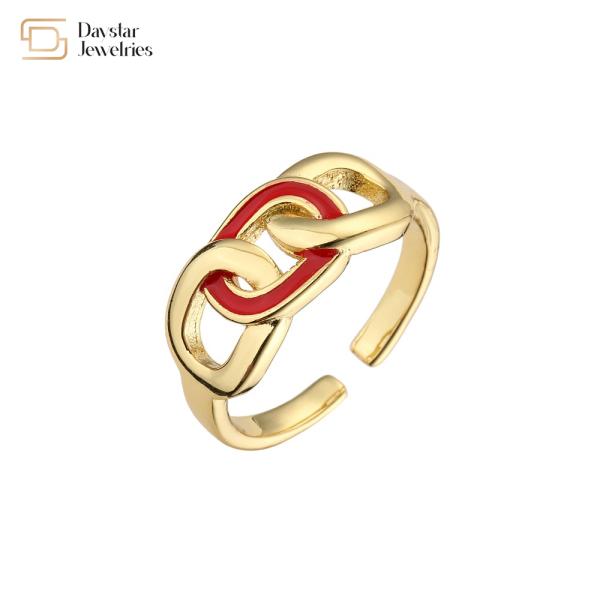 Women Men Jewelry Gold Plated Colorful Enamel Rings , Adjustable Cuban Link Rings