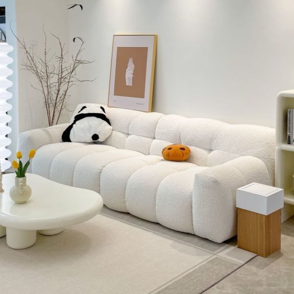 Custom Modern Villa Living Room Sofa Bed Sponge Corner Sofa Modular Sectional Lamb Fleece Cloud Couch Home Apartment
