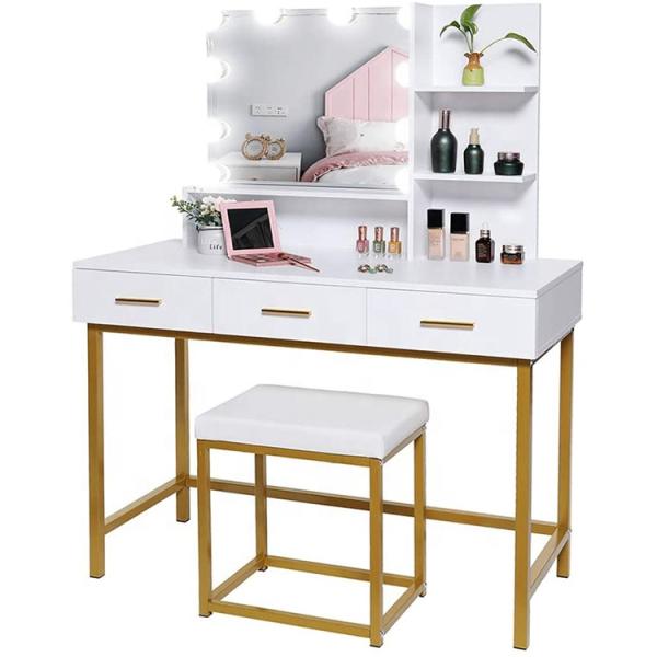 BSCI Certified MDF Wood Touch Screen Mirrored Dresser Table With Led Lights