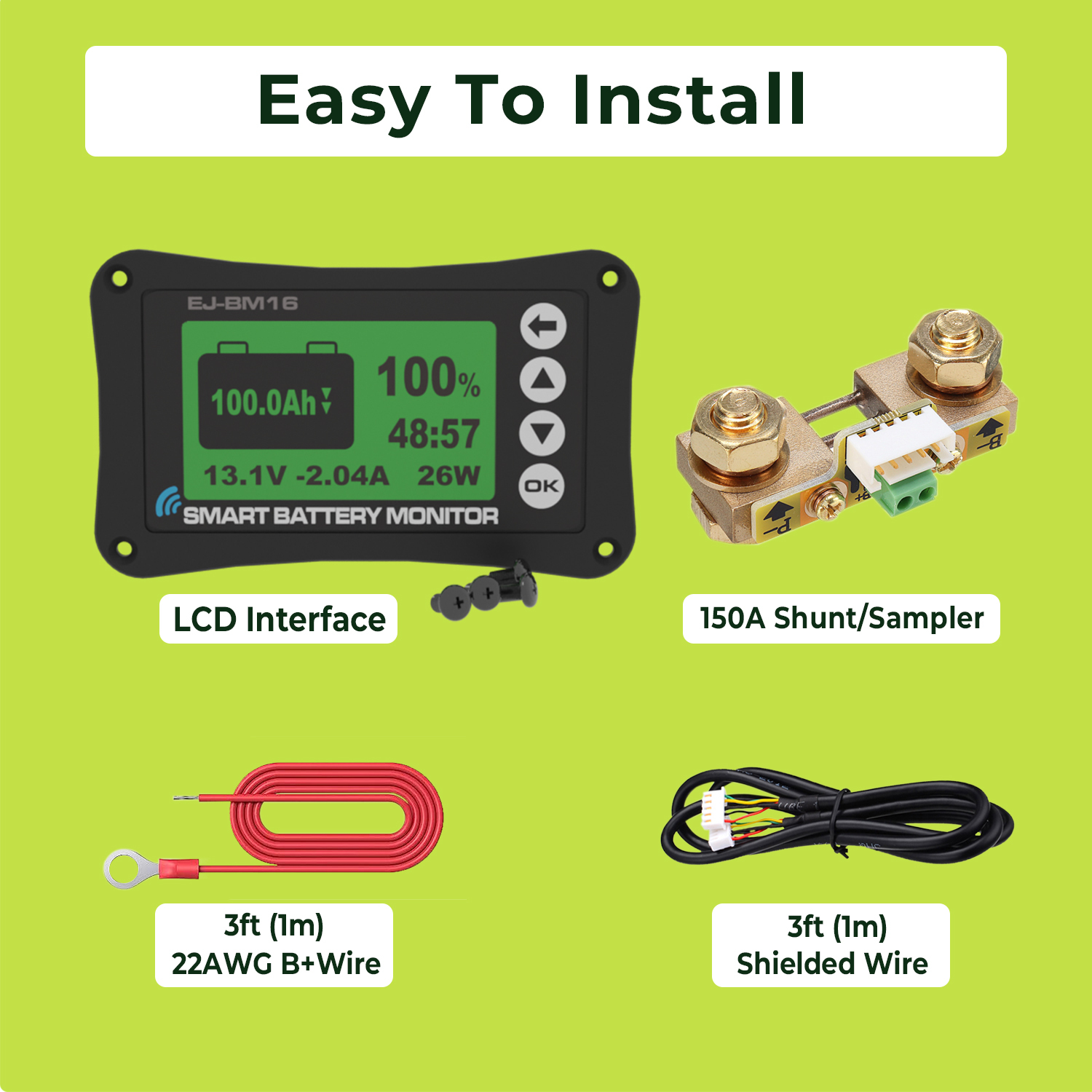 12V 24V 48V Smart Shunt Battery Monitor 75A 150A 500A For Solar RV Battery Pack