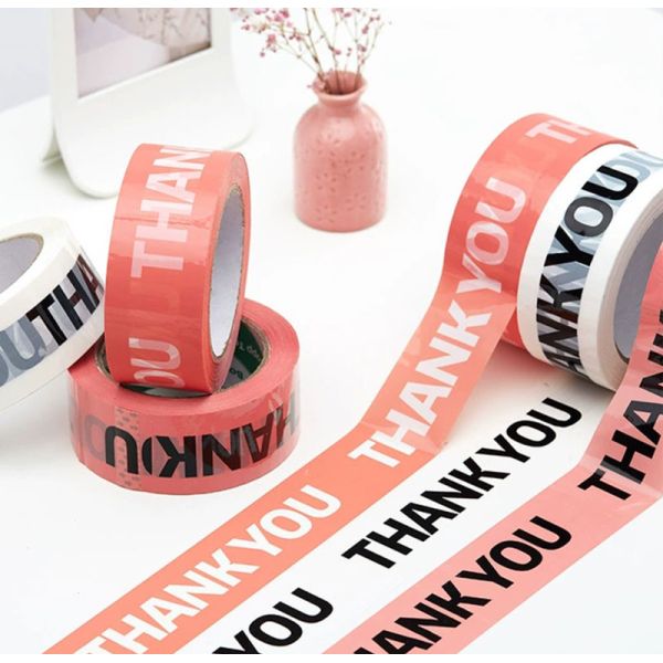 Oem Bopp Pink Thank You Food Packaging Sticker Tape For Box Sealing