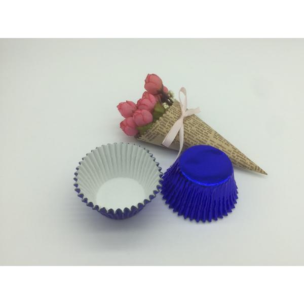 Blue Aluminum Foil Cupcake Liners , Greaseproof Foil Cupcake Wrappers Food Grade