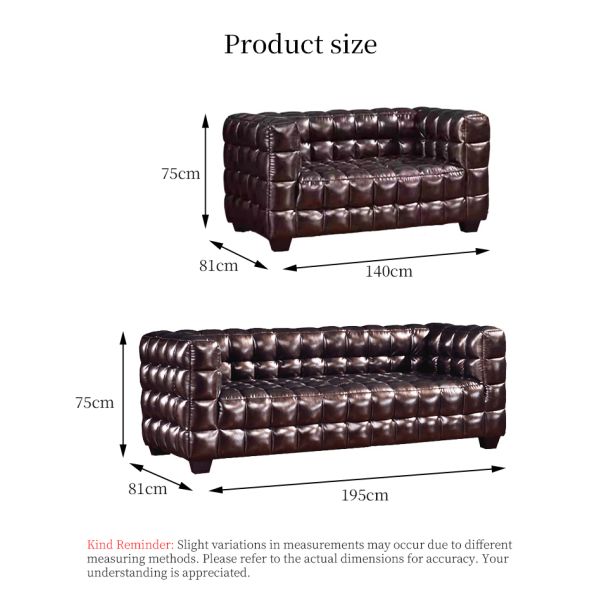 Nidea #8908 European Traditional Chesterfield Genuine Leather Sofa Set with Sponge Filling for Hotel Living Room