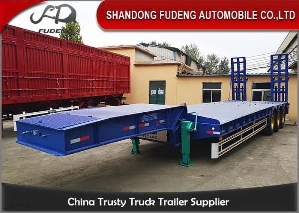 Red 70 Tons Low Bed Semi Trailer Carry Heavy Wheels Loader Lowboy Trailer