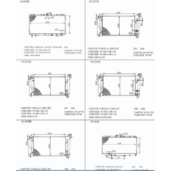 AT 600*348*16 MM car air conditioning radiator For Toyota Corolla 16400-21180