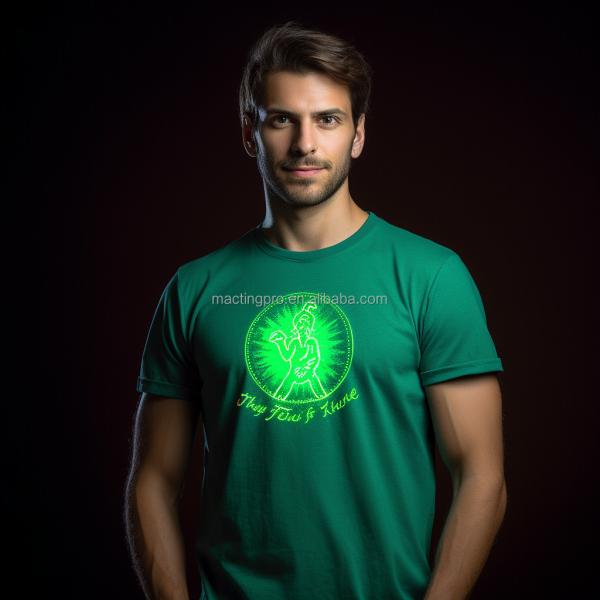 Custom Printing Cotton Reflective Tight Muscle Fit T Shirt for Men Glow in the Dark