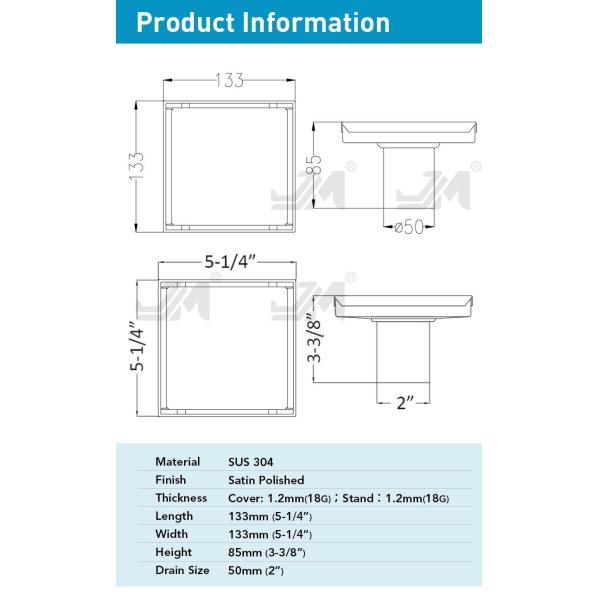 Flat Cover Shower Floor Drain SUS304 Material For Bathrooms Kitchens Garages