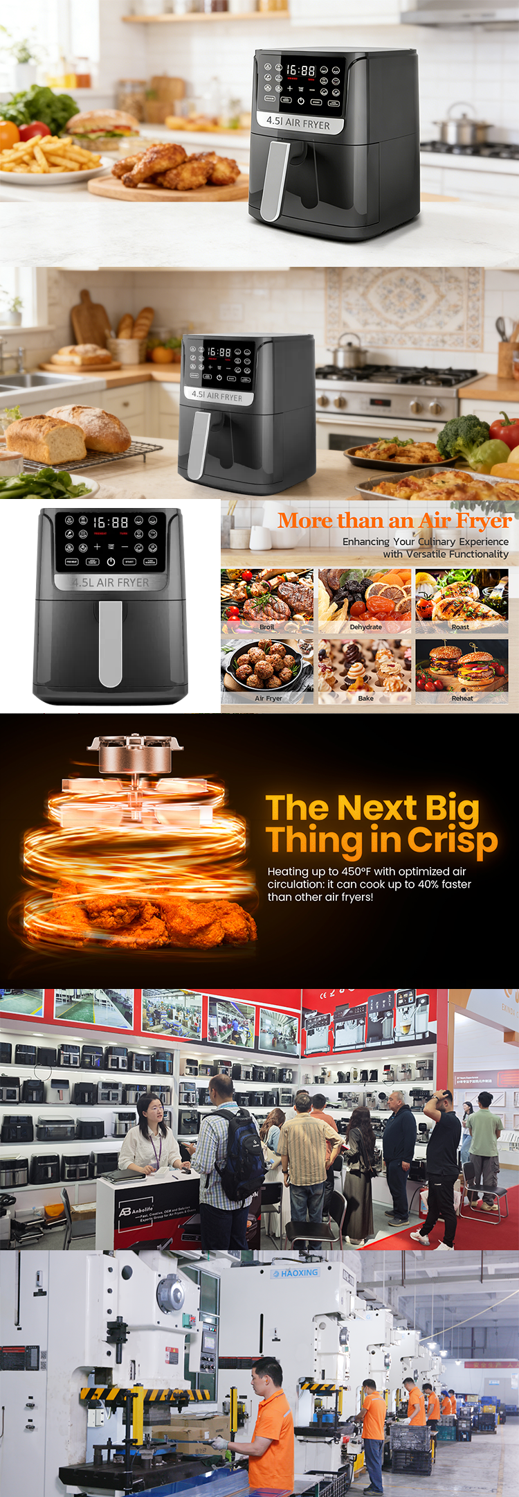 4.5L Visual Air Fryer with Silicone Basket Smart Stainless Steel Cooker