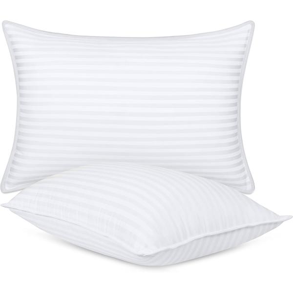 Healthy Sleep Queen Size White Bed Pillows Set of 2 for Back Stomach or Side Sleepers