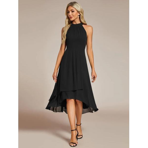 A Line Sleeveless Halter Neck Wedding Guest Dress Burgundy Chiffon Graduation Dresses